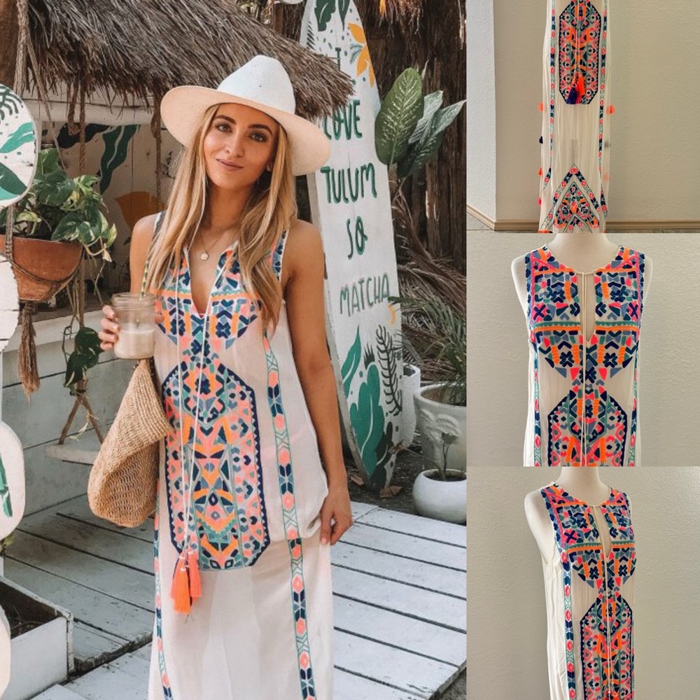 Designer Boho Maxi by Hemant & Nandita | Embroidered |Tassels|Slits Resortwear S